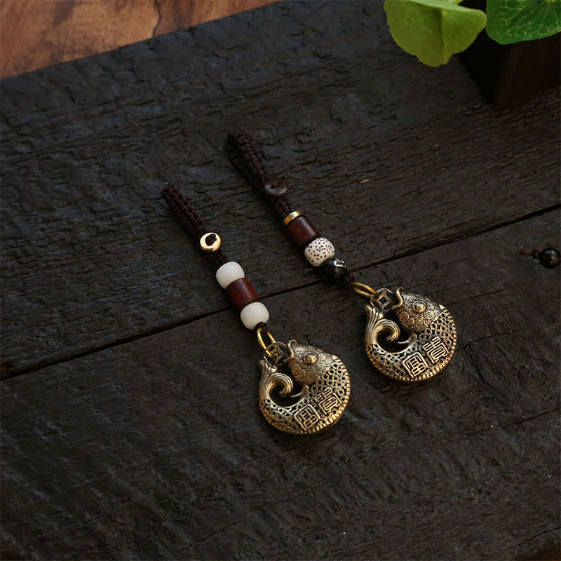 Buddha Stones Brass Koi Fish Success Braided Round Charm Keychains - image 15