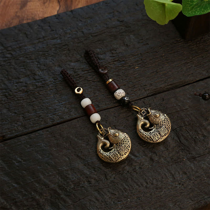 Buddha Stones Brass Koi Fish Success Braided Round Charm Keychains - image 15