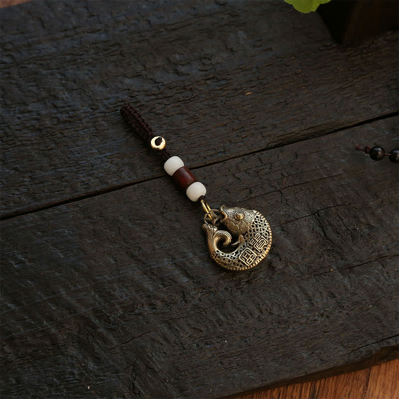 Buddha Stones Brass Koi Fish Success Braided Round Charm Keychains - image 7