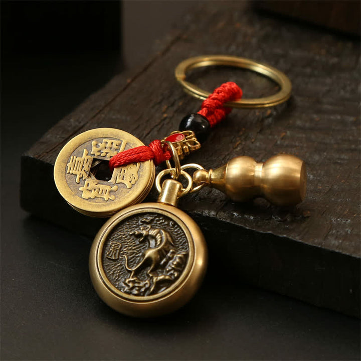 Buddha Stones Copper Chinese Zodiac Five Emperor Coins Red String Wealth Keychains - image 4