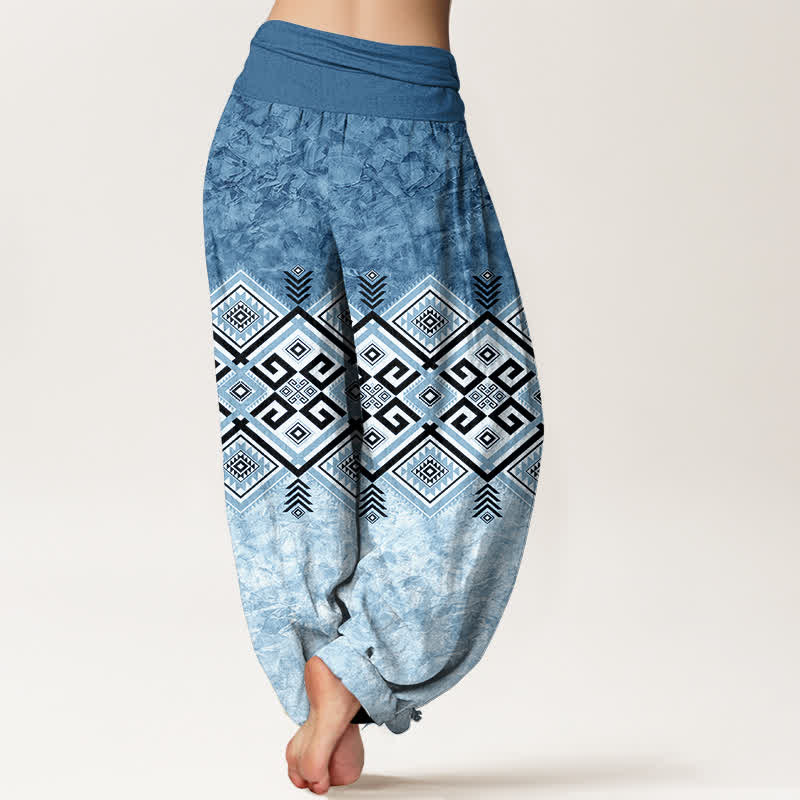 Buddha Stones Cotton Tribal Geometric Pattern Women's Elastic Waist Harem Pants - image 7