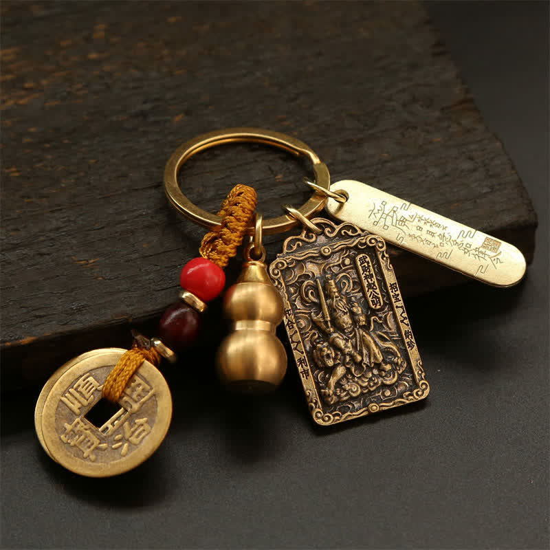 Buddha Stones Copper Chinese Zodiac Five Emperor Coins Gourd Protection Keychains - image 24