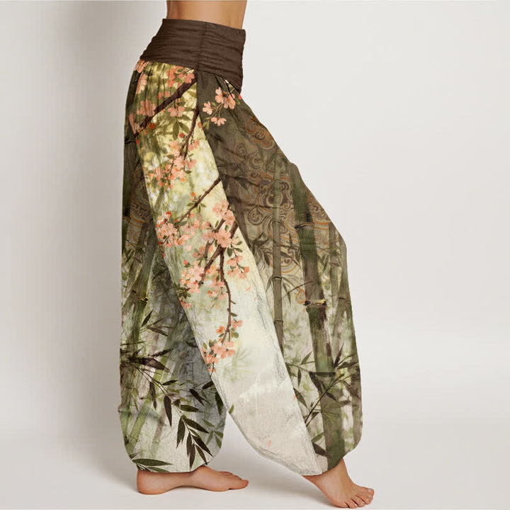 Buddha Stones Cotton Bamboo Cherry Blossom Pattern Women's Elastic Waist Harem Pants - image 6
