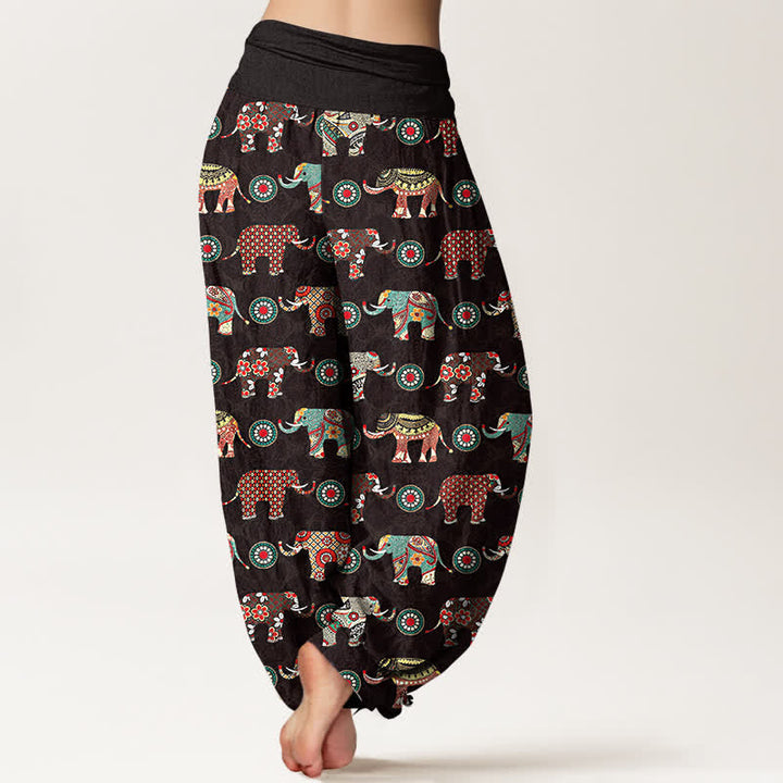 Buddha Stones Cotton Elephant Mandala Pattern Women's Elastic Waist Harem Pants - image 2