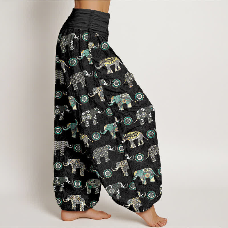 Buddha Stones Cotton Elephant Mandala Pattern Women's Elastic Waist Harem Pants - image 9