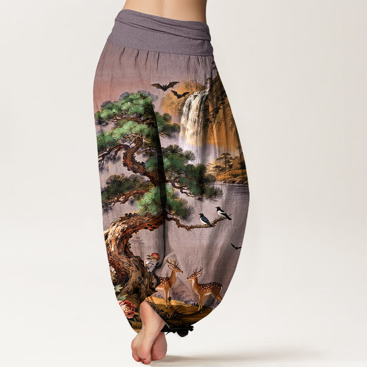 Buddha Stones Cotton Mountain Pine Deer Pattern Women's Elastic Waist Harem Pants - image 7
