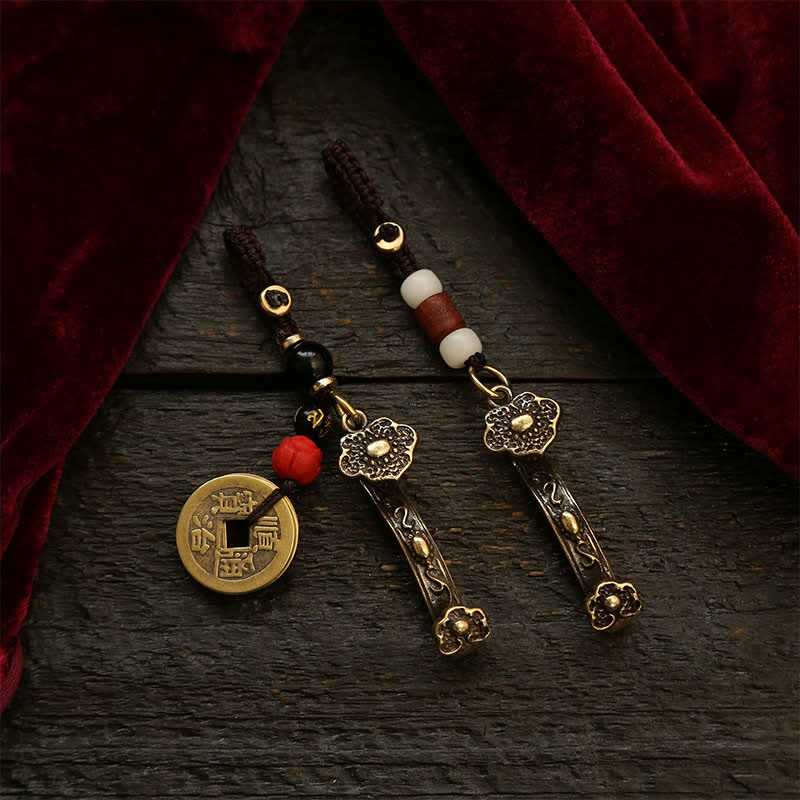 Buddha Stones Copper Pi Xiu Chinese Coin Ruyi Lotus Wealth Keychains - image 9