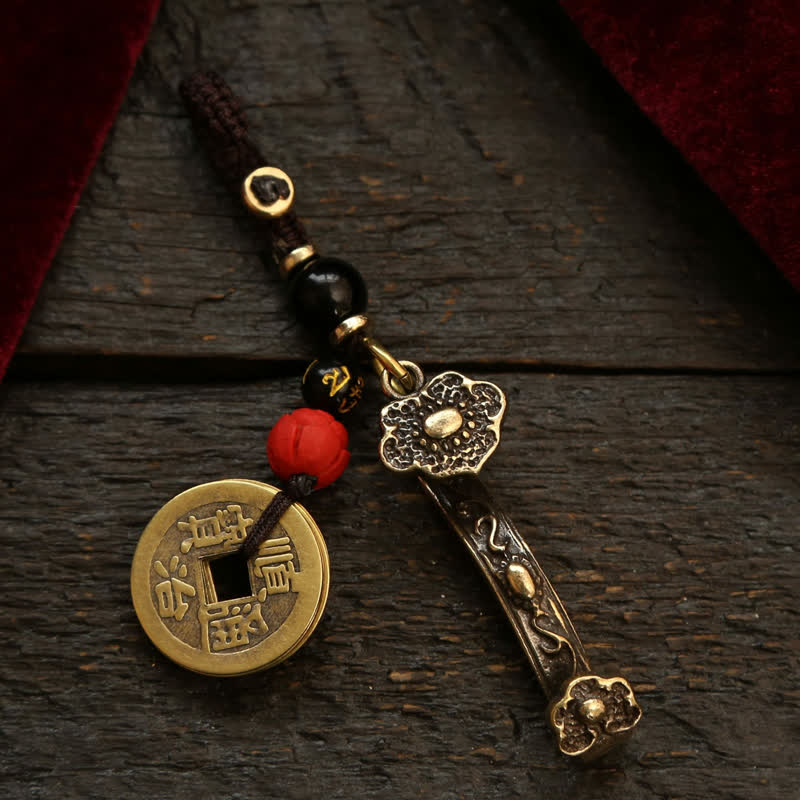 Buddha Stones Copper Pi Xiu Chinese Coin Ruyi Lotus Wealth Keychains - Coins Ruyi - image 4