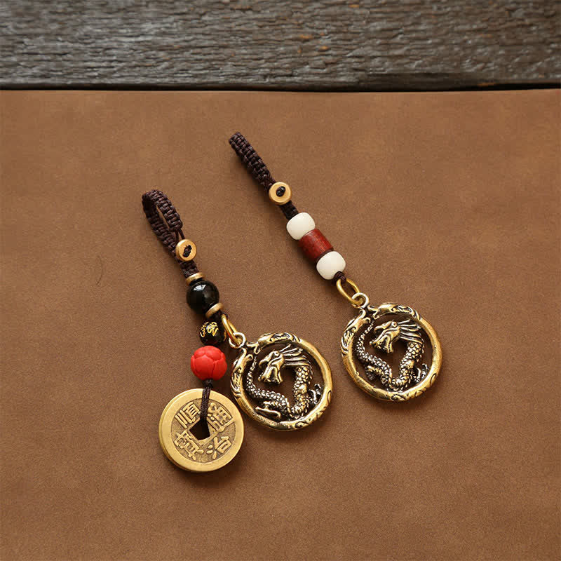 Buddha Stones Copper Dragon Wealth Braided Round Keychains - image 14