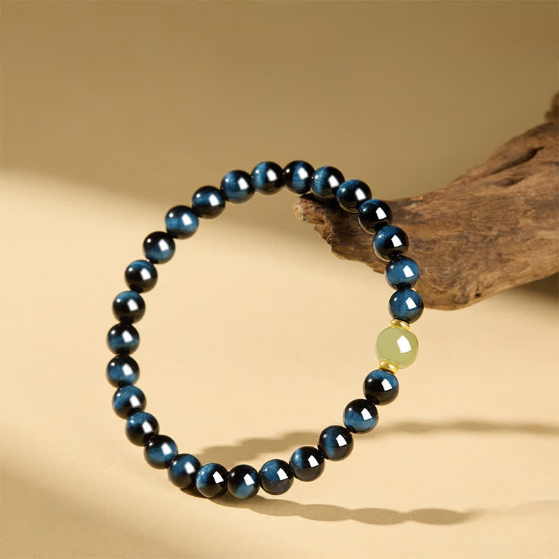 Buddha Stones Blue Tiger Eye Hetian Jade Round Beads Intuition Bracelet - image 4