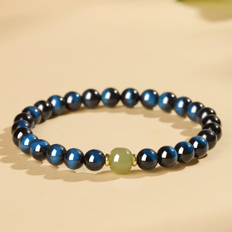 Buddha Stones Blue Tiger Eye Hetian Jade Round Beads Intuition Bracelet - image 8