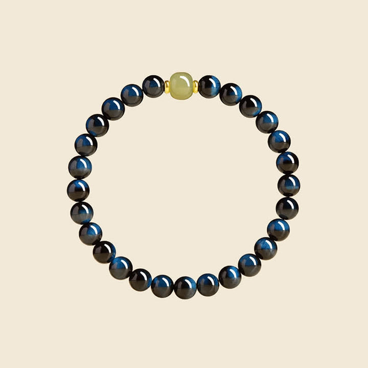 Buddha Stones Blue Tiger Eye Hetian Jade Round Beads Intuition Bracelet - image 1