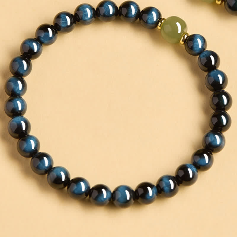 Buddha Stones Blue Tiger Eye Hetian Jade Round Beads Intuition Bracelet - image 9