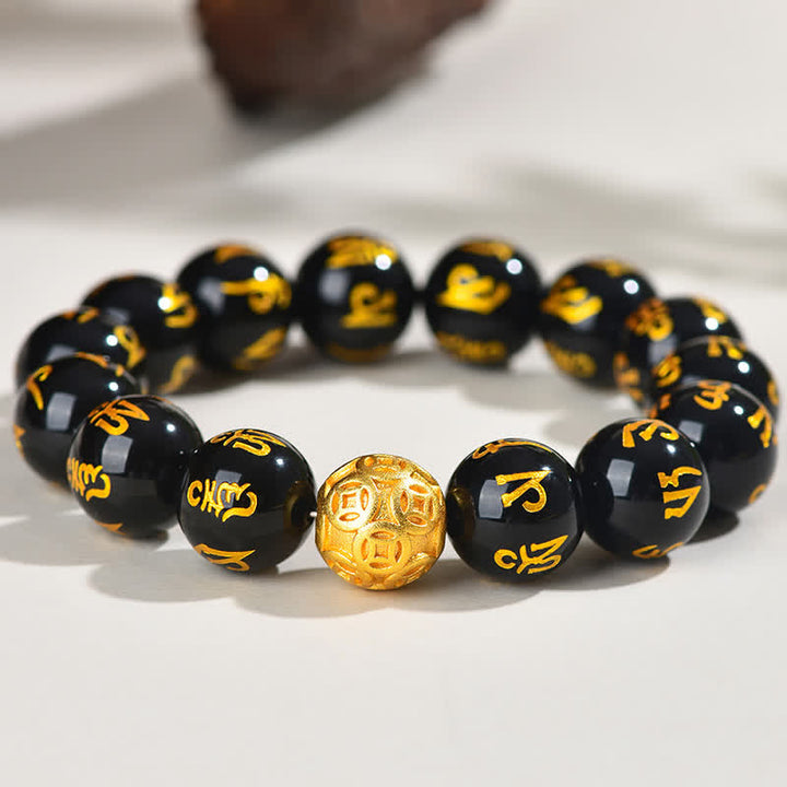 Buddha Stones Black Obsidian Om Mani Padme Hum Strength Bracelet - image 13
