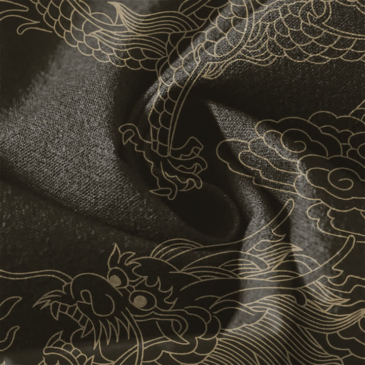 Buddha Stones Pure Cotton Golden Dragon Cloud Pattern Drawstring Men's Tapered Pants With Pockets - image 6