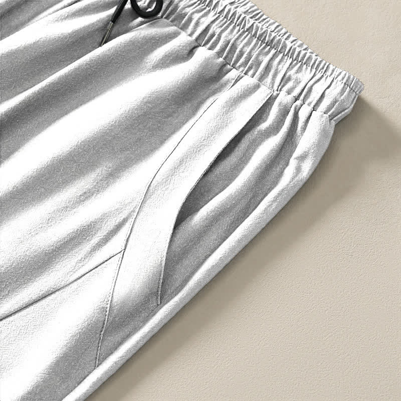 Buddha Stones Pure Cotton Ink Crane Reed Pattern Drawstring Men's Tapered Pants With Pockets - image 4