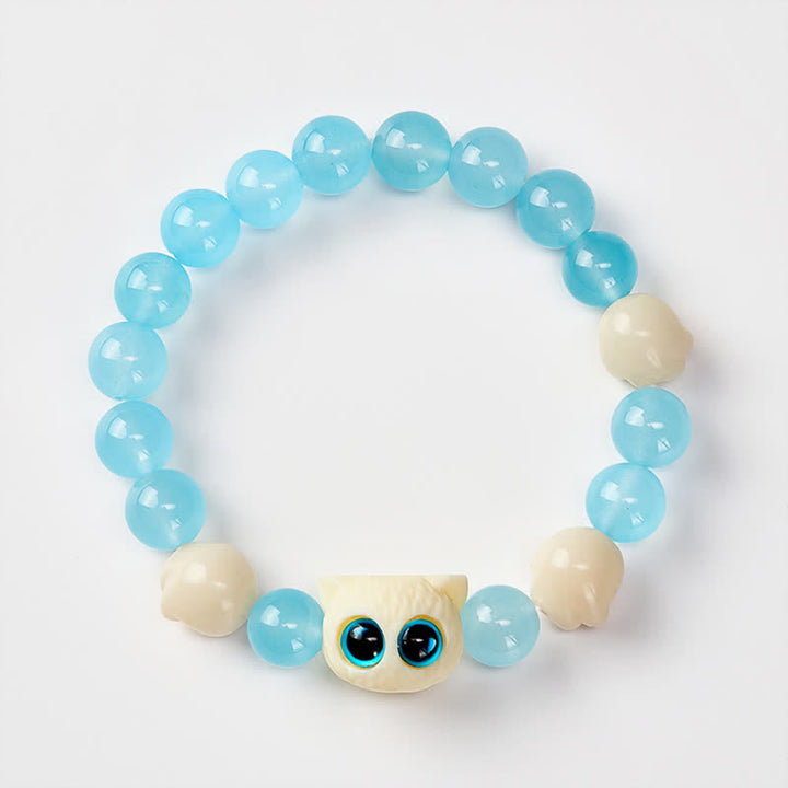 Buddha Stones Blue Chalcedony Hand Carved Cat Purity Bead Bracelet - image 3