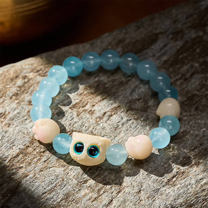 Buddha Stones Blue Chalcedony Hand Carved Cat Purity Bead Bracelet - image 2