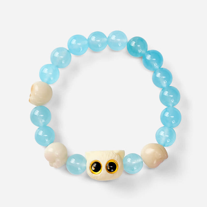 Buddha Stones Blue Chalcedony Hand Carved Cat Purity Bead Bracelet - image 14