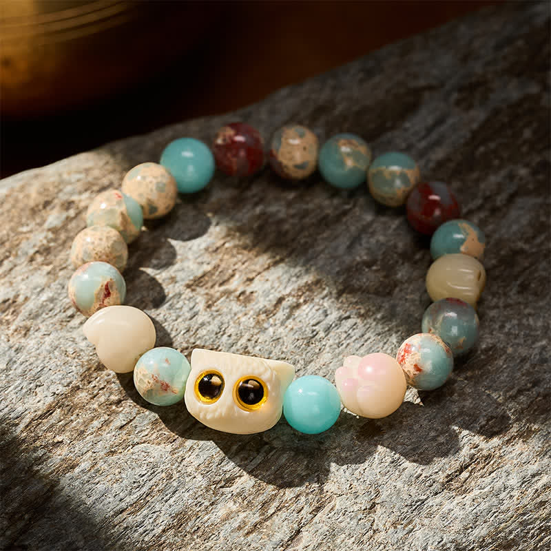 Buddha Stones Shoushan Stone Hand-Carved Cat Purity Relief Bead Bracelet - image 13