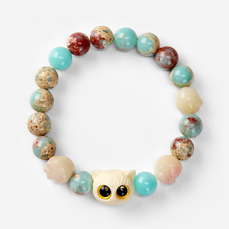 Buddha Stones Shoushan Stone Hand-Carved Cat Purity Relief Bead Bracelet - image 16