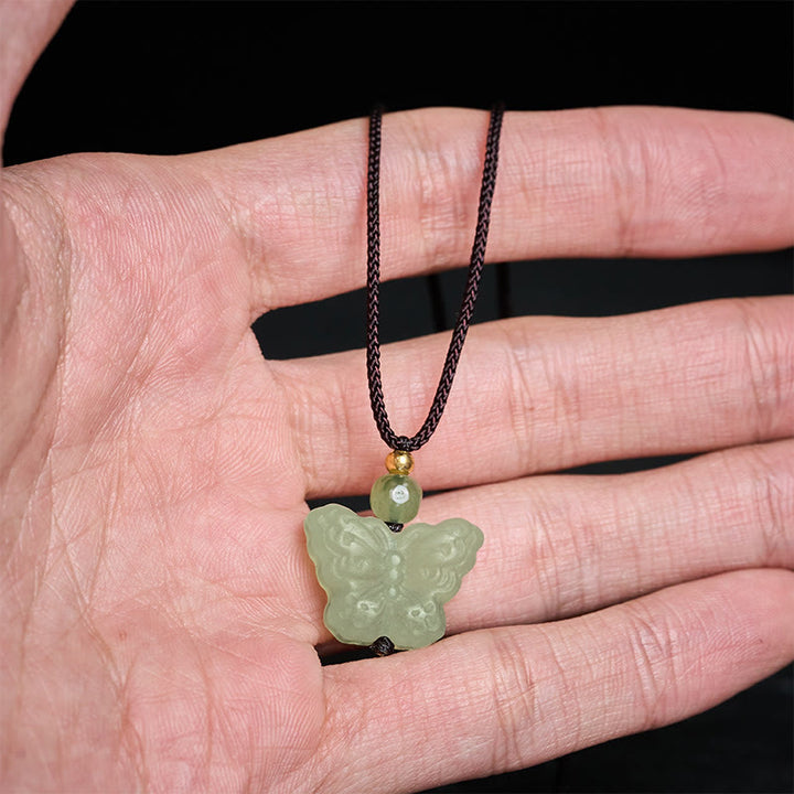 Buddha Stones Xiuyan Jade Butterfly Transformation Hand Carved Pendant Necklace - image 7