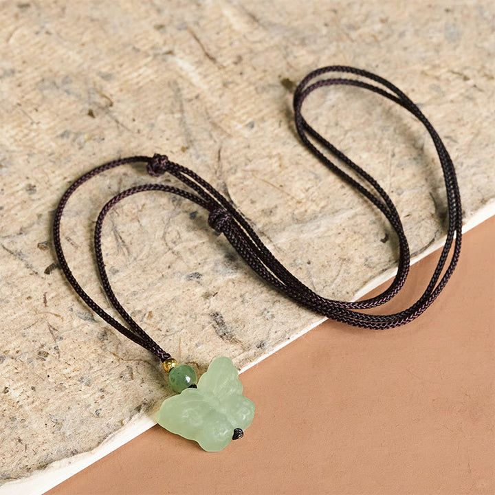 Buddha Stones Xiuyan Jade Butterfly Transformation Hand Carved Pendant Necklace - image 2