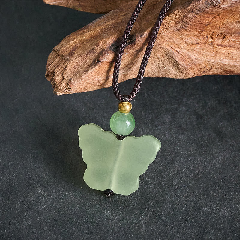 Buddha Stones Xiuyan Jade Butterfly Transformation Hand Carved Pendant Necklace - image 4