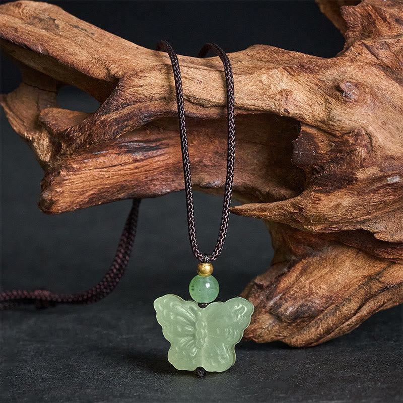Buddha Stones Xiuyan Jade Butterfly Transformation Hand Carved Pendant Necklace - image 1