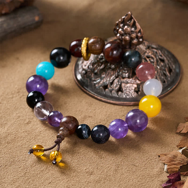 Buddha Stones 18 Beads Amethyst Tiger's Eye Tibetan Balance Bracelet - image 3