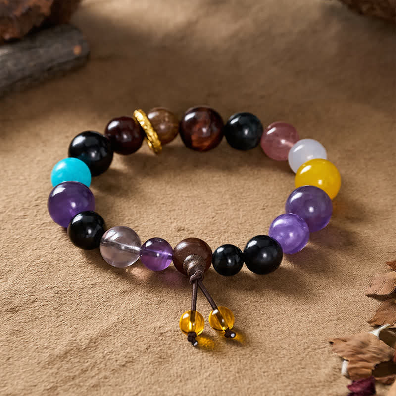 Buddha Stones 18 Beads Amethyst Tiger's Eye Tibetan Balance Bracelet - image 4