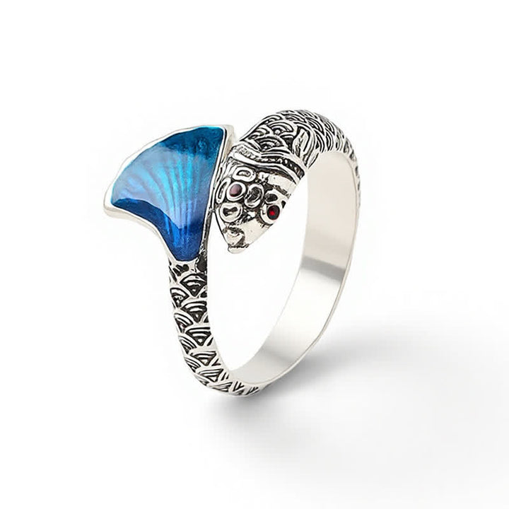 Buddha Stones Vintage Koi Fish Blue Enamel Adjustable Success Adjustable Ring - image 5