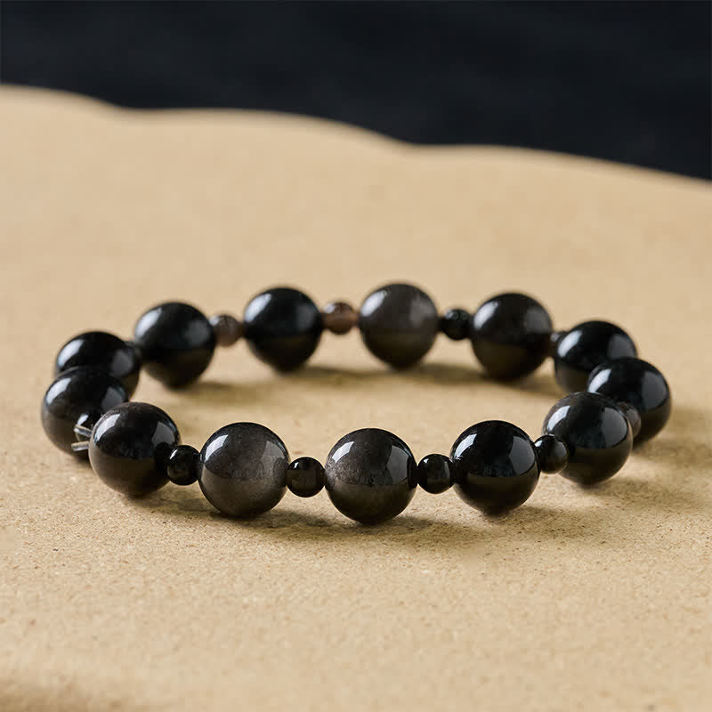 Buddha Stones Black Obsidian Single Double Layer Round Bead Protection Bracelet - 10mm Black Obsidian - Single Wrap - image 0