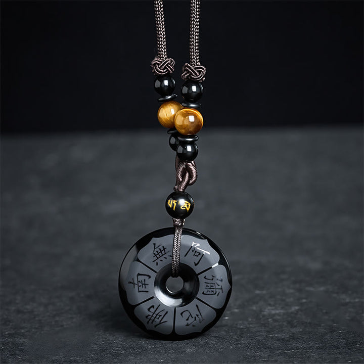 Buddha Stones Black Obsidian Namo Ami Peace Buckle Protection Engraved Necklace - image 2