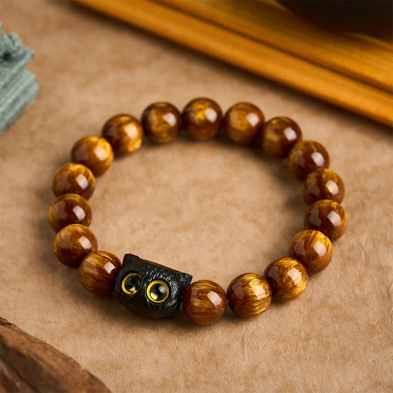 Buddha Stones Yellow Resin Beads Ebony Wood Cat Peace Bracelet - 12 mm(Wrist Circumference: 6.7-7.1  in / 17-18cm) - image 9