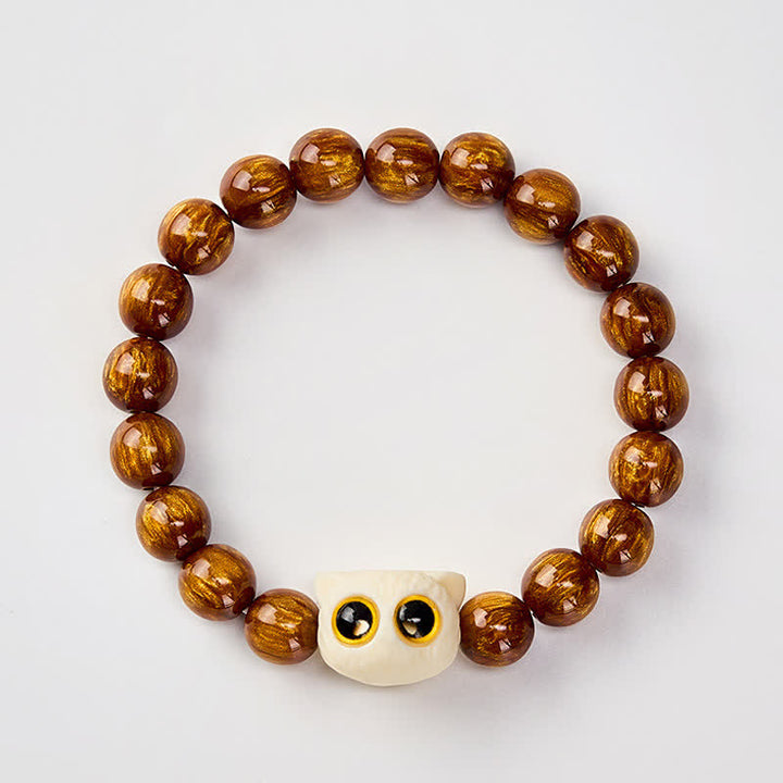 Buddha Stones Yellow Resin Beads Ivory Fruit Cat Wisdom Bracelet - image 2