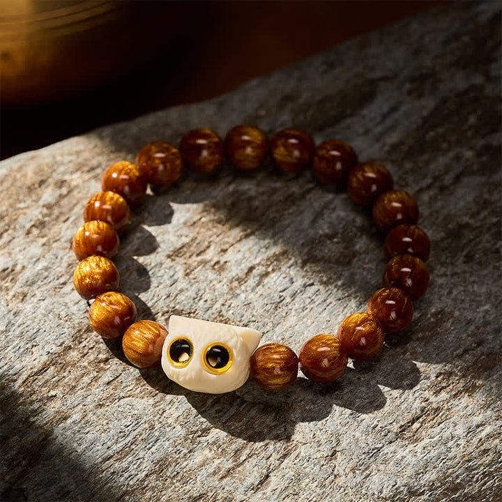 Buddha Stones Yellow Resin Beads Ivory Fruit Cat Wisdom Bracelet - image 3