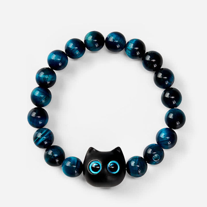 Buddha Stones Blue Tiger Eye Ebony Wood Cat Strength Bracelet - image 2