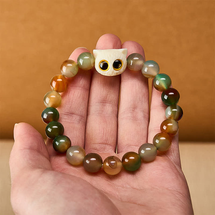 Buddha Stones Peacock Agate Ivory Fruit Cat Courage Bracelet - image 5
