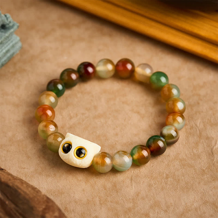 Buddha Stones Peacock Agate Ivory Fruit Cat Courage Bracelet - 10 mm(Wrist Circumference: 6.3-6.7  in / 16-17cm) - image 0