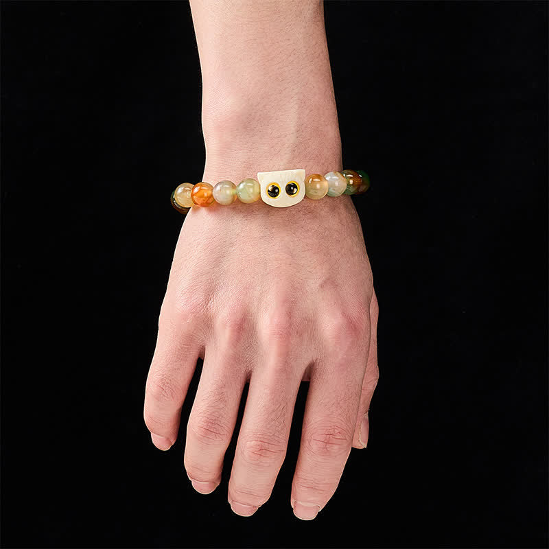Buddha Stones Peacock Agate Ivory Fruit Cat Courage Bracelet - image 4