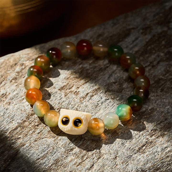 Buddha Stones Peacock Agate Ivory Fruit Cat Courage Bracelet - image 3