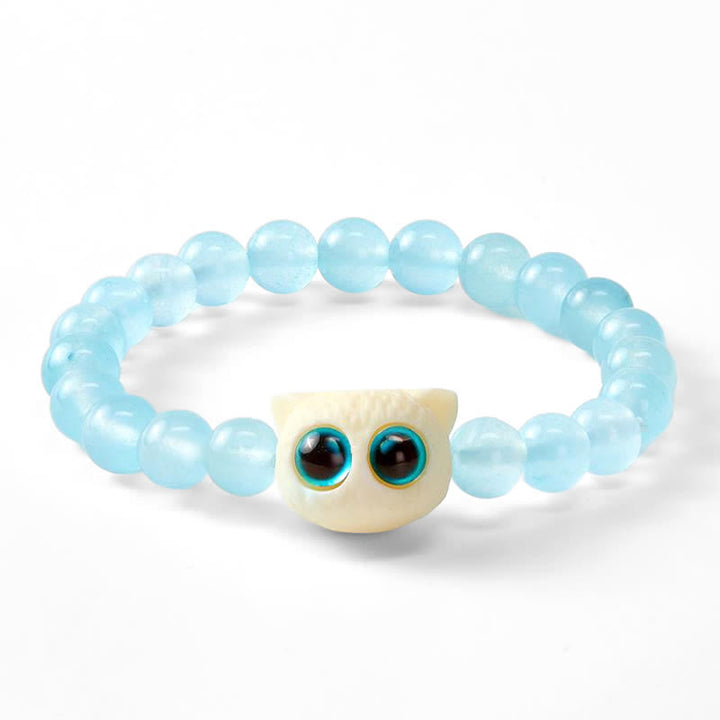 Buddha Stones Blue Chalcedony Ivory Fruit Cat Power Bracelet - image 6