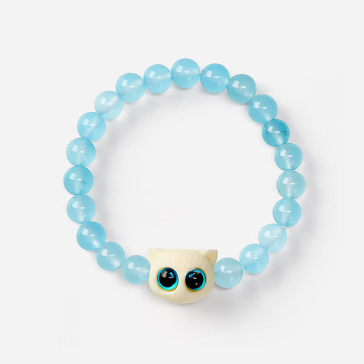 Buddha Stones Blue Chalcedony Ivory Fruit Cat Power Bracelet - image 2