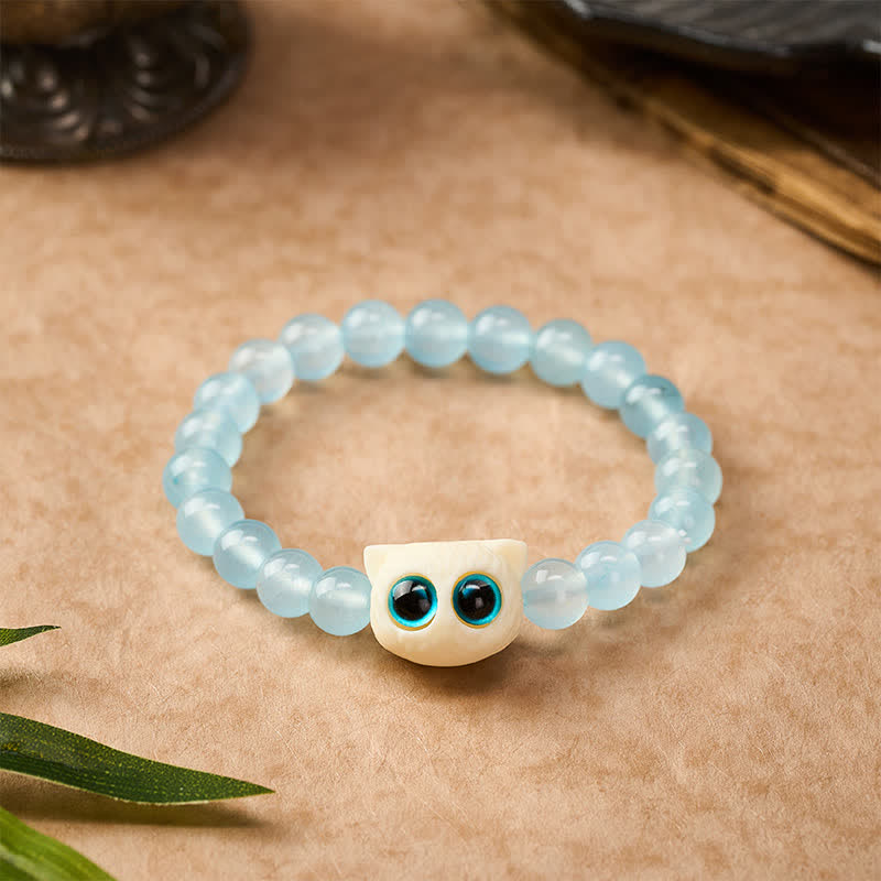 Buddha Stones Blue Chalcedony Ivory Fruit Cat Power Bracelet - 8 mm(Wrist Circumference: 5.9-6.3  in / 15-16cm) - image 0
