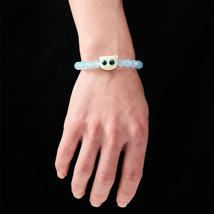 Buddha Stones Blue Chalcedony Ivory Fruit Cat Power Bracelet - image 4