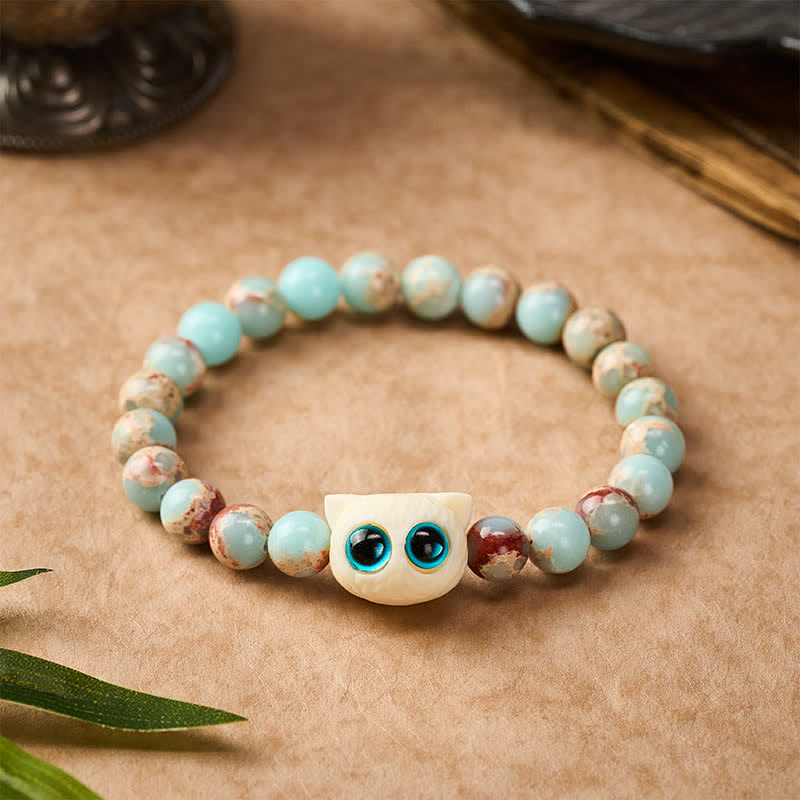 Buddha Stones Shoushan Stone Ivory Fruit Cat Prosperity Bracelet - 8 mm(Wrist Circumference: 5.9-6.3  in / 15-16cm) - image 0