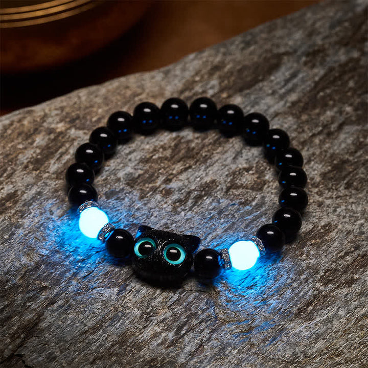 Buddha Stones White Jade Black Obsidian Cute Cat Head Purity Beaded Bracelet - image 16