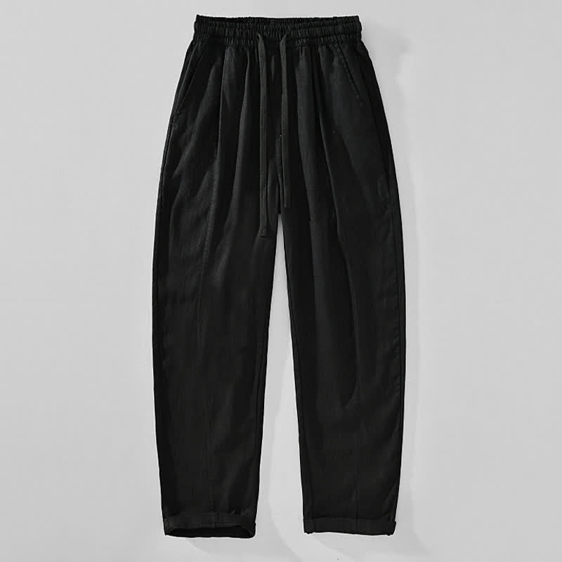Buddha Stones Spring Summer Casual Minimalist Drawstring Solid Ankle Pants Men's Tapered Pants With Pockets - Black - US/UK/AU44，EU54 (4XL) - image 2
