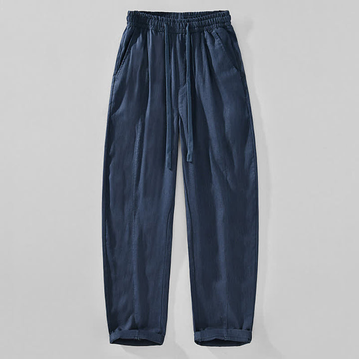 Buddha Stones Spring Summer Casual Minimalist Drawstring Solid Ankle Pants Men's Tapered Pants With Pockets - Navy - US/UK/AU44，EU54 (4XL) - image 4